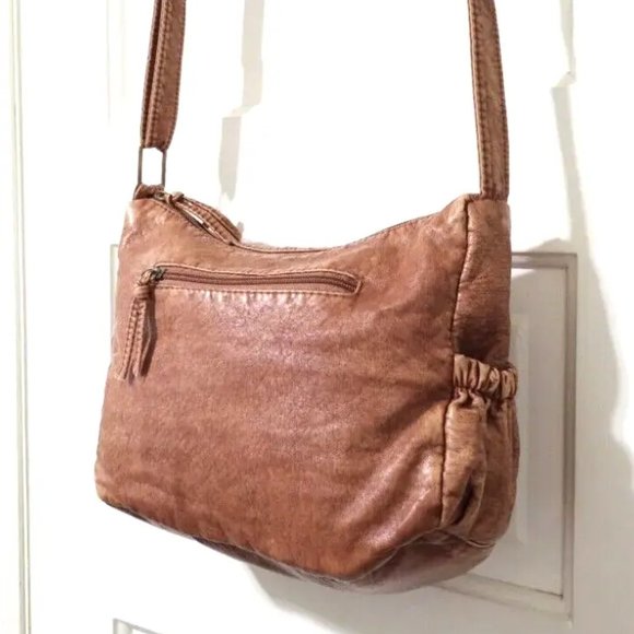 NEW VINTAGE Esprit Caramel Brown Crossbody Shoulder Bag Purse Top Zip Pockets - Picture 10 of 13